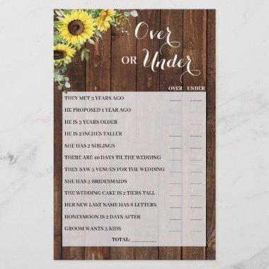 Over or Under Sunflowers Bridal Shower Game Invitations Flyer