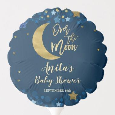 Over the Moon Baby Shower Gold Glitter Balloon