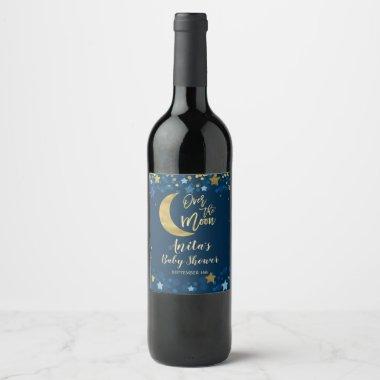 Over The Moon Baby Shower Gold Glitter Wine Label