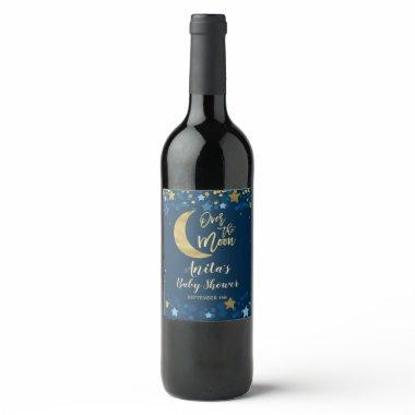 Over The Moon Baby Shower Gold Glitter Wine Label