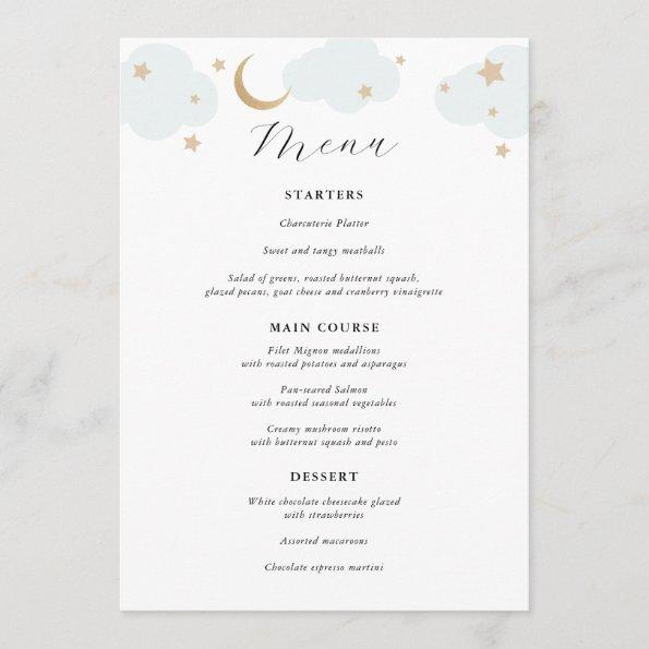 Over the Moon Blue and Gold Menu