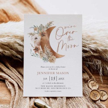 Over the Moon Boho Gender Neutral Baby Shower Inv Invitations