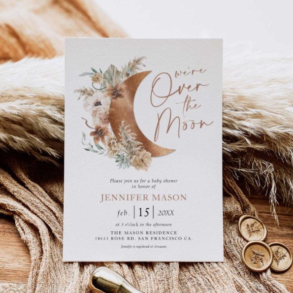 Over the Moon Boho Gender Neutral Baby Shower Inv Invitations