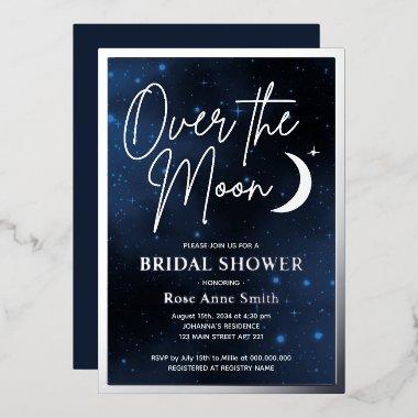 Over The Moon Bridal Shower Real Silver Foil Invitations