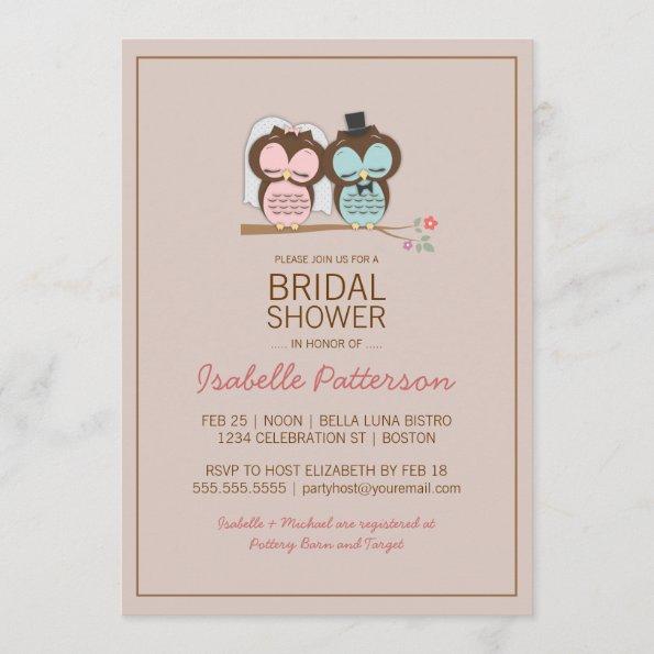 Owl Bride & Groom Sweet Bridal Shower Invitations