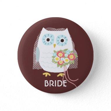 Owl Bride with Veil and Flowers | Cute Wife To-Be Button