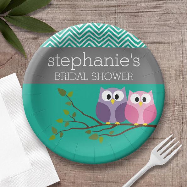 Owl Couple on Branch Bridal Shower Favors Paper Plates