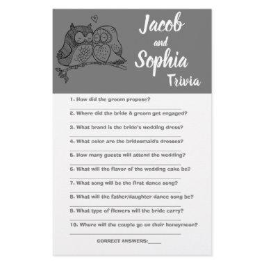 OWLS LOVE, BRIDE & GROOM TRIVIA SHOWER GAME  FLYER