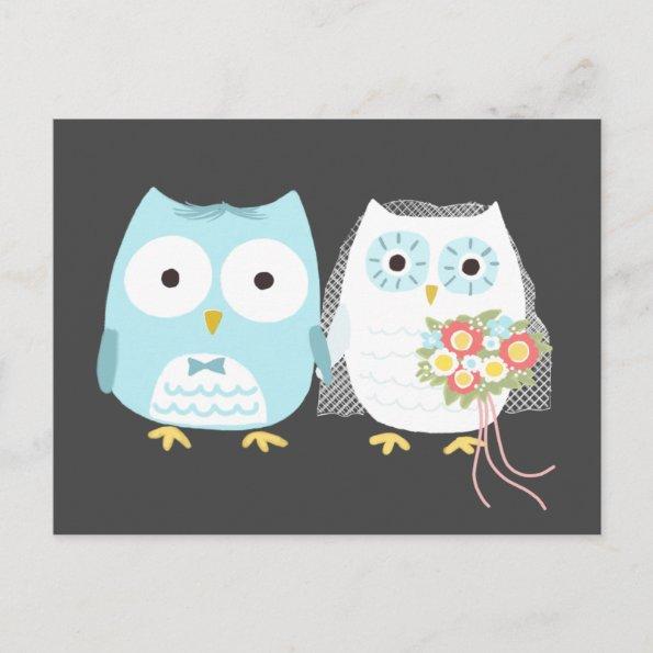 Owls Wedding Bride and Groom Cute Couple PostInvitations