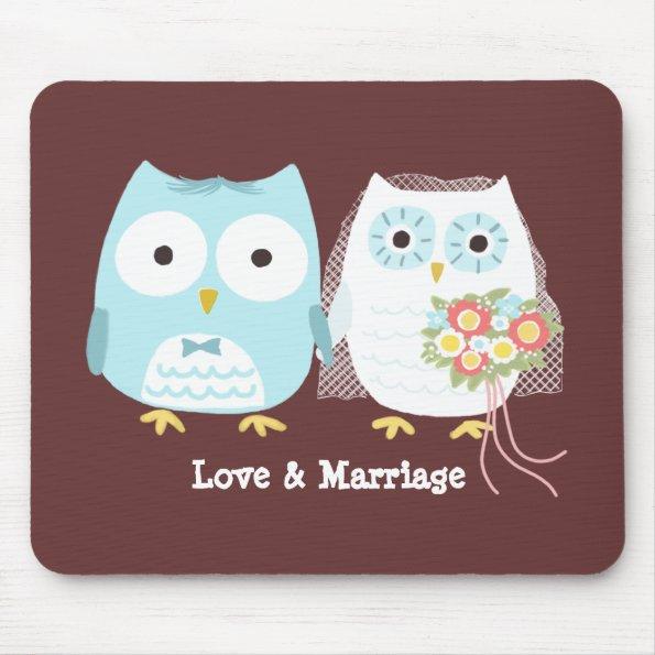 Owls Wedding Bride and Groom Cute Newlyweds Mouse Pad