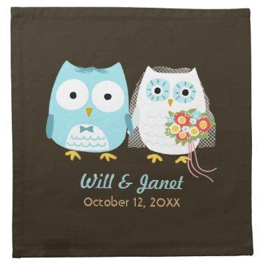 Owls Wedding - Bride and Groom with Custom Text Cloth Napkin