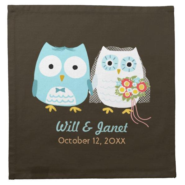 Owls Wedding - Bride and Groom with Custom Text Cloth Napkin