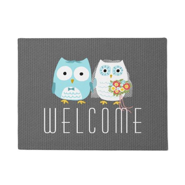 Owls Wedding Couple | Cute Bride and Groom Custom Doormat
