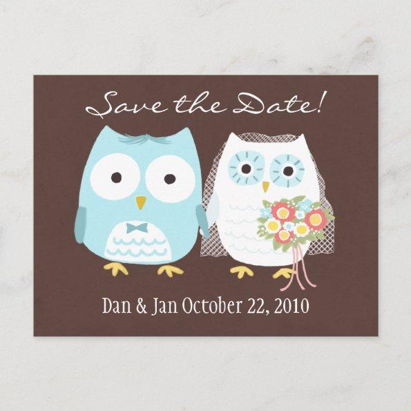 Owls Wedding Save the Date Cute Bride and Groom Announcement PostInvitations