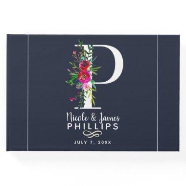 P Letter Initial Monogram Floral Name Wedding Guest Book