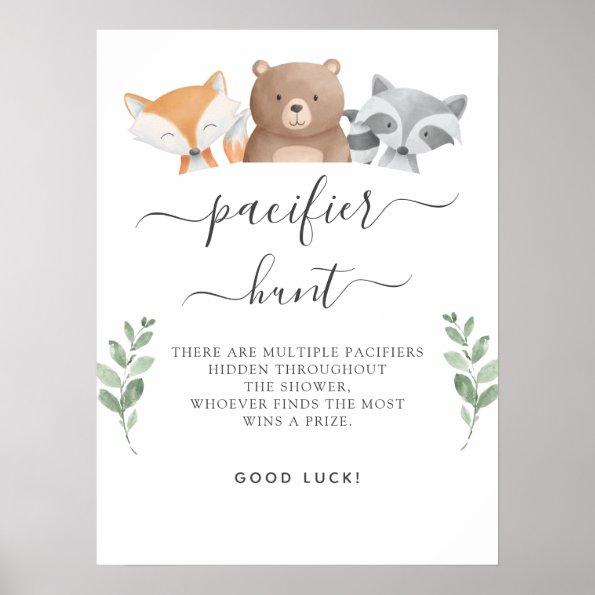 Pacifier Hunt Baby Shower Game Woodland Animals Poster
