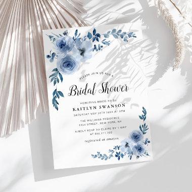 painted blue floral Bridal shower Invitations
