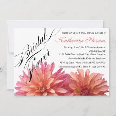 Painted Dahlia in Pink and Coral Bridal Shower Invitations