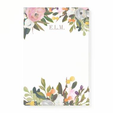 Painted Floral Blooms Monogram Post-it Notes