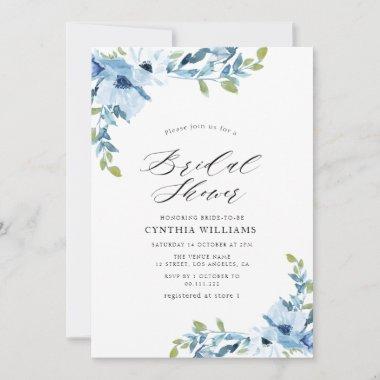 painted floral light blue bridal shower Invitations