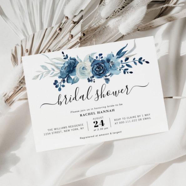 painted navy blue floral bridal shower Invitations