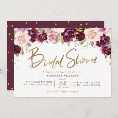 painted plum purple & peach floral bridal shower Invitations