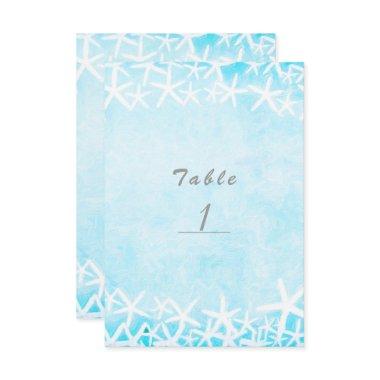 Painted Starfish Aqua Blue Party Table Number Card