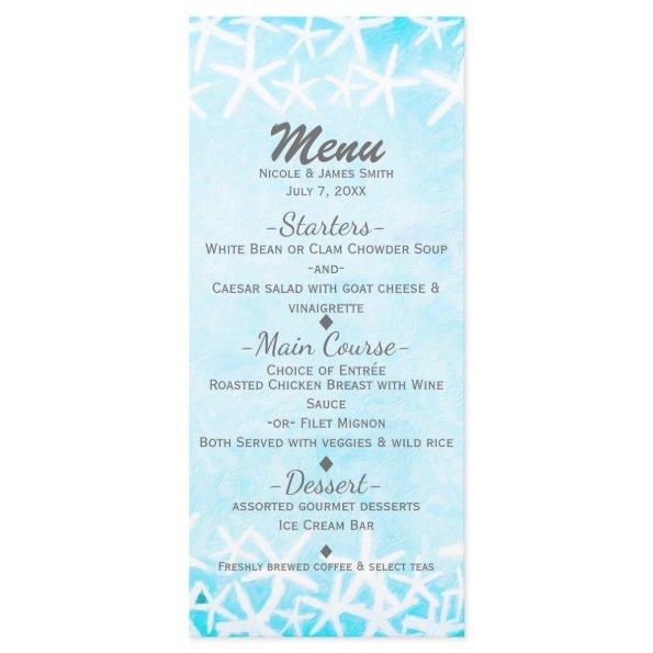 Painted Starfish Aqua Blue Tropical Beach Wedding Menu