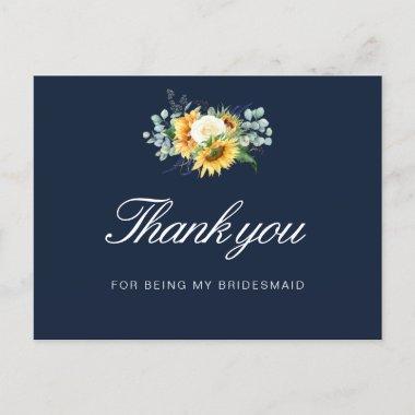 painted sunflowers blue Bridesmaid thank you Invitations