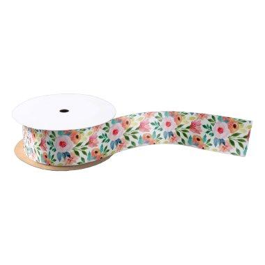 Painted Watercolor Flower Pattern Birthday Gift Satin Ribbon