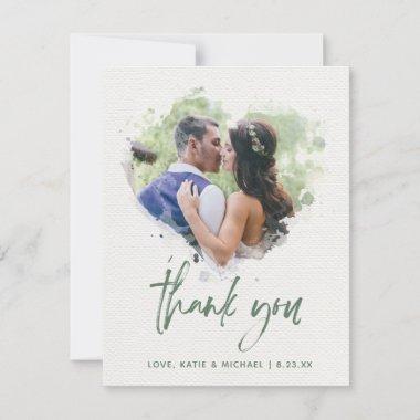 Painted Watercolor Heart Wedding Photo Script Thank You Invitations