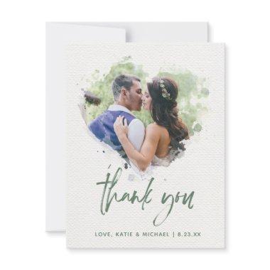 Painted Watercolor Heart Wedding Photo Script Thank You Invitations