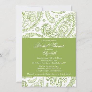 Paisley Bridal Shower Invitations Chartreuse Green