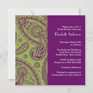 Paisley Bridal Shower Invitations Purple & Green