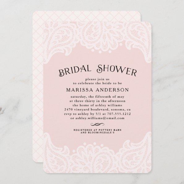 Paisley Lace Bridal Shower Invitations | Blush