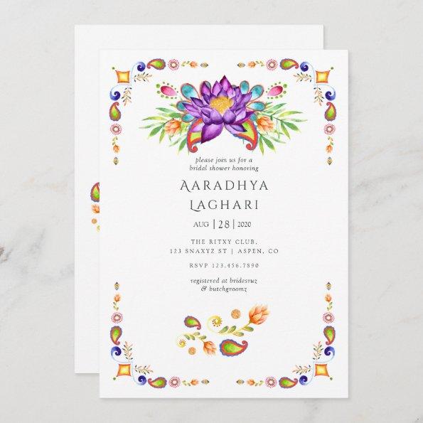 Paisley Lotus Flower Indian Bridal Shower Invitations