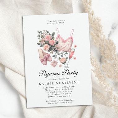 Pajama Party PJ Lingerie Roses Chic Bridal Shower Invitations