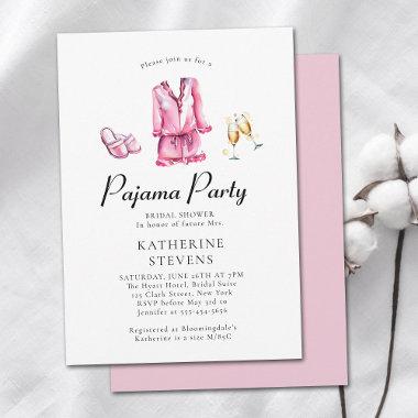 Pajama Party Slumber PJ Champagne Bridal Shower Invitations