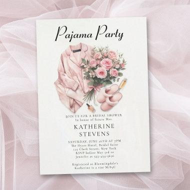 Pajama Party Slumber Roses Champagne Bridal Shower Invitations