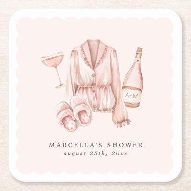 Pajamas & Prosecco Bridal Shower Bachelorette Square Paper Coaster
