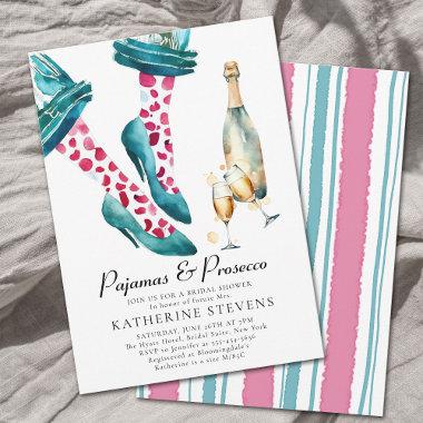 Pajamas Prosecco Lingerie Party Pink Bridal Shower Invitations