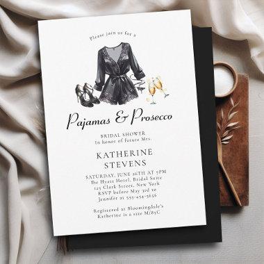 Pajamas Prosecco PJ Black Lingerie Bridal Shower Invitations