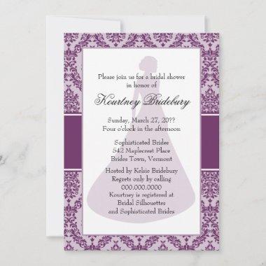 Palatinate Purple Damask Bridal Shower Invitations