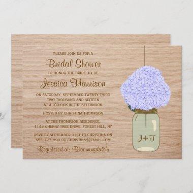 Pale Blue Hydrangea & Mason Jar Bridal Shower Invitations