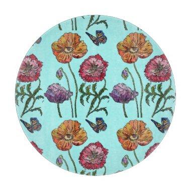 Pale Blue Shabby Poppy Decor Floral Poppies Art Cutting Board