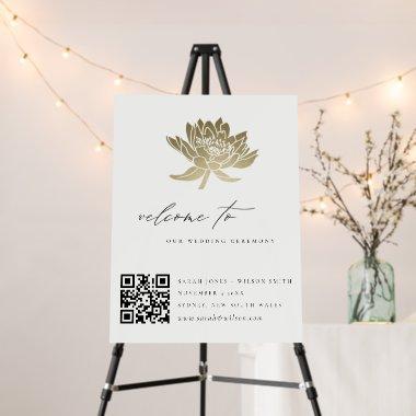 Pale Gold Lotus Floral Wedding Welcome QR Code Foam Board