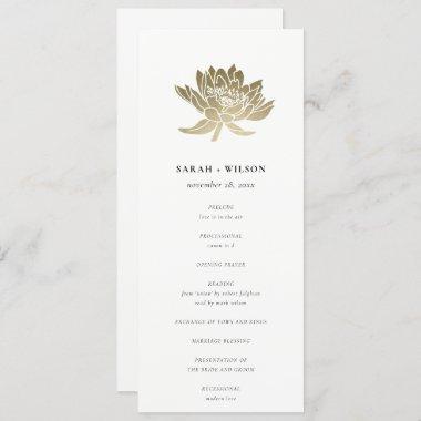Pale Gold White Lotus Floral Wedding Program