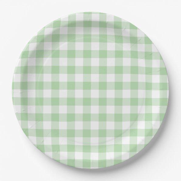 Pale Green Gingham Check Paper Plates