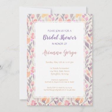 Pale Pink and Purple Floral Bridal Shower Invitations