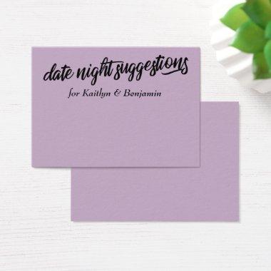 Pale Purple Date Night Suggestions Newlywed Invitations